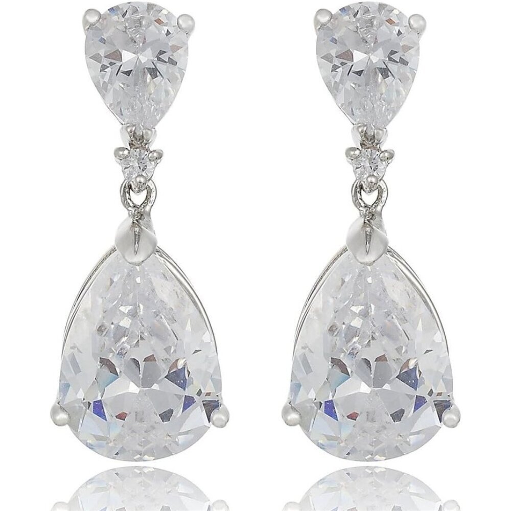 ⚡Elegant Silver Teardrop Earrings Cubic Zirconia Dangle Drop Earrings for Women